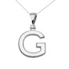 White Gold High Polish Milgrain Solitaire Diamond "G" Initial Pendant Necklace