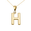 Yellow Gold High Polish Milgrain Solitaire Diamond "H" Initial Pendant Necklace