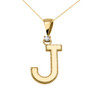 Yellow Gold High Polish Milgrain Solitaire Diamond "J" Initial Pendant Necklace