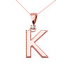 Rose Gold High Polish Milgrain Solitaire Diamond "K" Initial Pendant Necklace