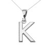 White Gold High Polish Milgrain Solitaire Diamond "K" Initial Pendant Necklace