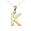 Yellow Gold High Polish Milgrain Solitaire Diamond "K" Initial Pendant Necklace