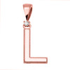 Rose Gold High Polish Milgrain Solitaire Diamond "L" Initial Pendant Necklace