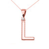 Rose Gold High Polish Milgrain Solitaire Diamond "L" Initial Pendant Necklace