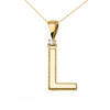 Yellow Gold High Polish Milgrain Solitaire Diamond "L" Initial Pendant Necklace