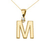 Yellow Gold High Polish Milgrain Solitaire Diamond "M" Initial Pendant Necklace