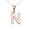 Rose Gold High Polish Milgrain Solitaire Diamond "N" Initial Pendant Necklace