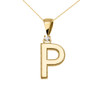 Yellow Gold High Polish Milgrain Solitaire Diamond "P" Initial Pendant Necklace