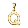 Yellow Gold High Polish Milgrain Solitaire Diamond "Q" Initial Pendant Necklace