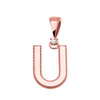 Rose Gold High Polish Milgrain Solitaire Diamond "U" Initial Pendant Necklace