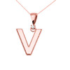 Rose Gold High Polish Milgrain Solitaire Diamond "V" Initial Pendant Necklace