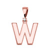 Rose Gold High Polish Milgrain Solitaire Diamond "W" Initial Pendant Necklace