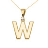Yellow Gold High Polish Milgrain Solitaire Diamond "W" Initial Pendant Necklace