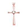 Beautiful Rose Gold Solitaire Cubic Zirconia Cross Dainty Pendant Necklace