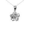 White Gold Caribbean Hibiscus (Malvaceae) Dainty Cubic Zirconia Pendant Necklace