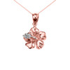 Rose Gold Caribbean Hibiscus (Malvaceae) Dainty Cubic Zirconia Pendant Necklace