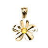 Yellow Gold Hawaiian Plumeria Citrine Dainty Pendant Necklace