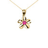 Yellow Gold Hawaiian Plumeria Red CZ Elegant Pendant Necklace