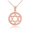 Rose Gold Jewish Star of David in Circle Rope Pendant Necklace