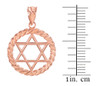 Rose Gold Jewish Star of David in Circle Rope Pendant Necklace