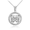 White Gold Filigree Butterfly in Circle Rope Pendant Necklace