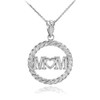 White Gold MOM Heart in Circle Rope Pendant Necklace