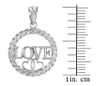 White Gold LOVE Hearts in Circle Rope Pendant Necklace