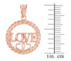 Rose Gold LOVE Hearts in Circle Rope Pendant Necklace