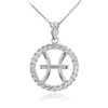 White Gold Pisces Zodiac Sign in Circle Rope Pendant Necklace