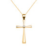 Yellow Gold Solitaire Diamond Cross Beautiful Pendant Necklace