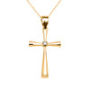 Yellow Gold Solitaire Diamond Cross Elegant Pendant Necklace