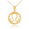 Gold Leo Zodiac Sign in Circle Rope Pendant Necklace