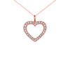 14K Rose Gold Open Heart  Diamond Dainty Pendant Necklace