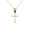 Yellow Gold Solitaire Diamond Cross Dainty Pendant Necklace