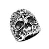Sterling Silver Floral Design Skull Wide Cast Ring