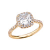 Cushion Shape Solitaire Elegant Yellow Gold 3 Carat Cubic Zirconia  Engagement Proposal Ring