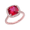 Halo Cushion 5 Ct Checkerboard Ruby(LCR) and Diamond Rose Gold Engagement and Proposal/Promise Ring