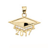 Yellow Gold  Class of 2017 Graduation Cap with Cubic Zirconia Pendant Necklace