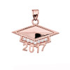 Rose Gold  Class of 2017 Graduation Cap with Cubic Zirconia Pendant Necklace