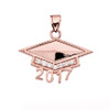 Rose Gold  Class of 2017 Graduation Cap with Diamond Pendant Necklace