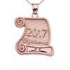 Rose Gold Class of 2017 Graduation Diploma With Cubic Zirconia Pendant Necklace