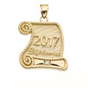 Yellow Gold Class of 2017 Graduation Diploma With Cubic Zirconia Pendant Necklace