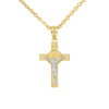 Two Tone Yellow Gold and White Gold St. Benedict Crucifix Pendant Necklace  (1.10")