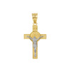 Two Tone Yellow Gold and White Gold St. Benedict Crucifix Pendant Necklace  (1.10")