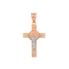 Two Tone Rose Gold and White Gold St. Benedict Crucifix Pendant Necklace  (1.10")