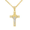 Two Tone Yellow Gold and White Gold St. Benedict Crucifix Pendant Necklace (1.30")