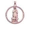 The Blessed Virgin Mary Diamond Rose Gold Round Design Pendant Necklace