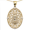 Yellow Gold Our Lady of Guadalupe Pendant Necklace With Cubic Zirconia Side Stones
