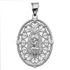 Sterling Silver Our Lady of Guadalupe Pendant Necklace With Cubic Zirconia Side Stones