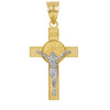 Two Tone Yellow Gold and White Gold St. Benedict Crucifix Pendant Necklace (1.60")